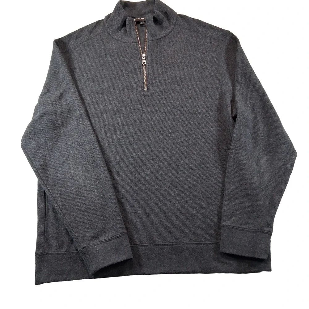 Banana Republic Quarter Zip Sweater Mens L Gray Casual Waffle Knit Pullover